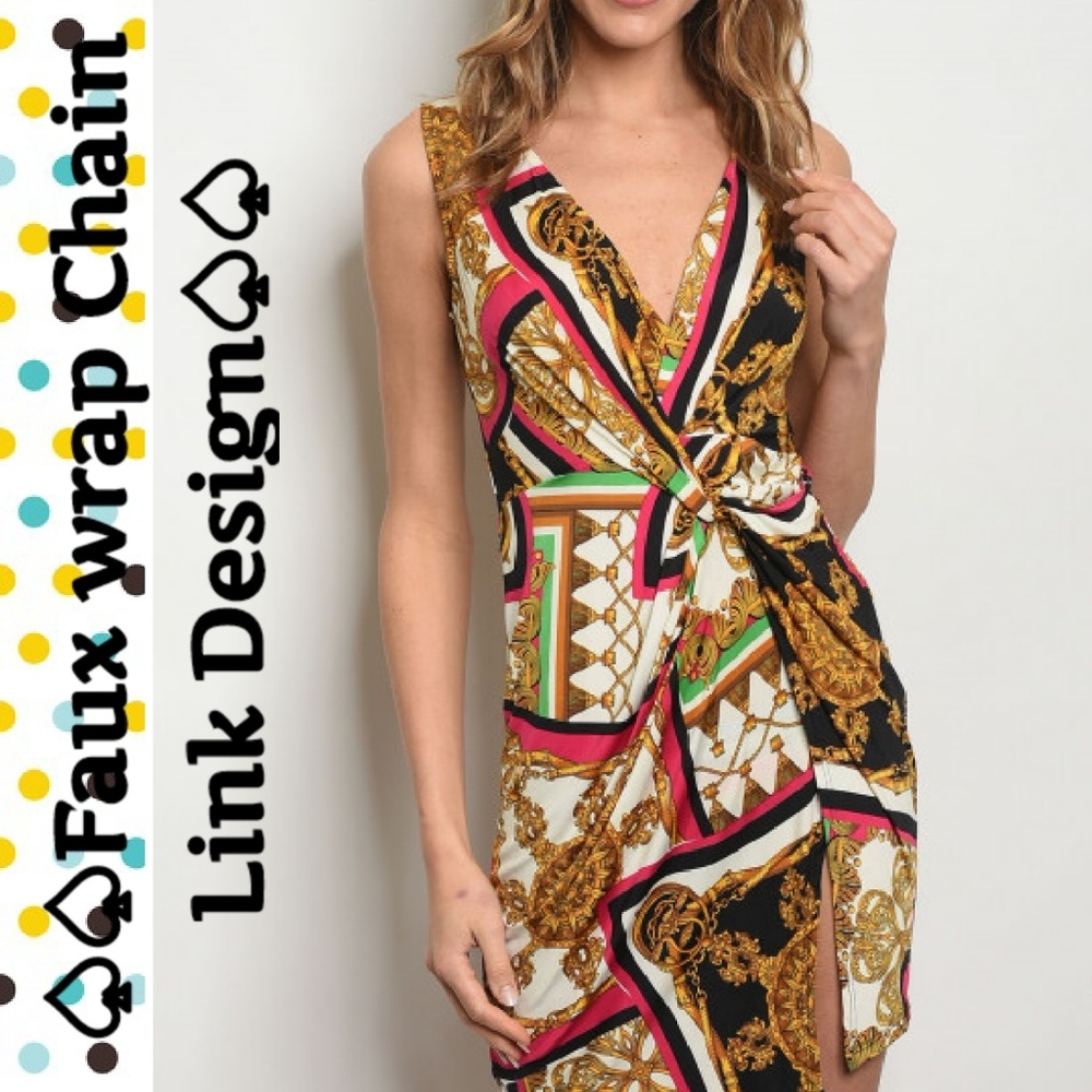 Chain Link Faux Wrap Dress